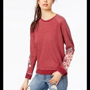 Lucky Brand Distressed Embroidered Pullover Crewneck Sweatshirt, Size XS